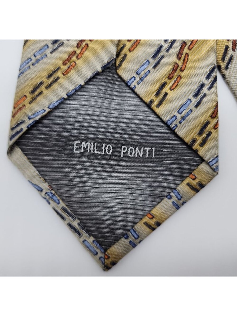 Emilio Ponti Necktie Geometric Silk Gray Yellow Blue Textured Fabric 57" L 4" W - Picture 5 of 7
